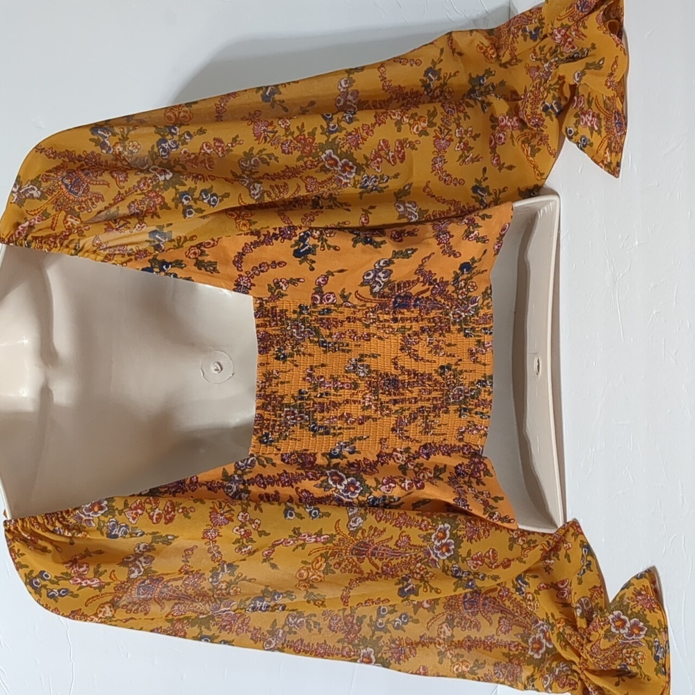Urban outfitters orange floral long sleeve cropped blouse women Medium - Picture 5 of 11